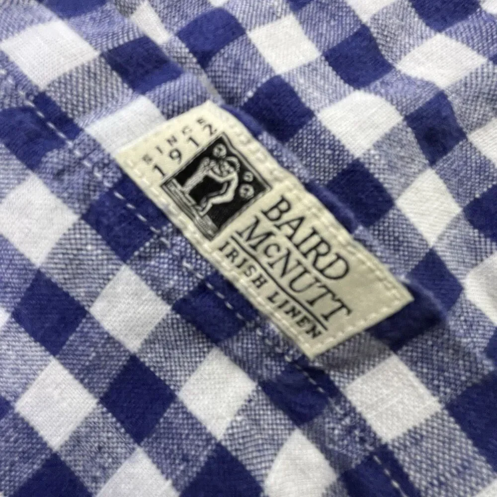 J.Crew Baird McNutt Irish Linen Shirt Men XL Blue White Plaid Button Long Sleeve